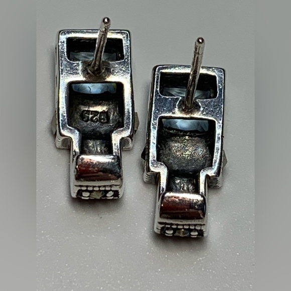 Silpada Vintage Rare Sterling Silver Square Blue Crystal Marcasite Post Earrings - Picture 9 of 14